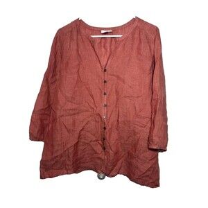 J.Jill Pure Jill Linen Top Women Medium Burnt Orange Blouse Long Sleeve